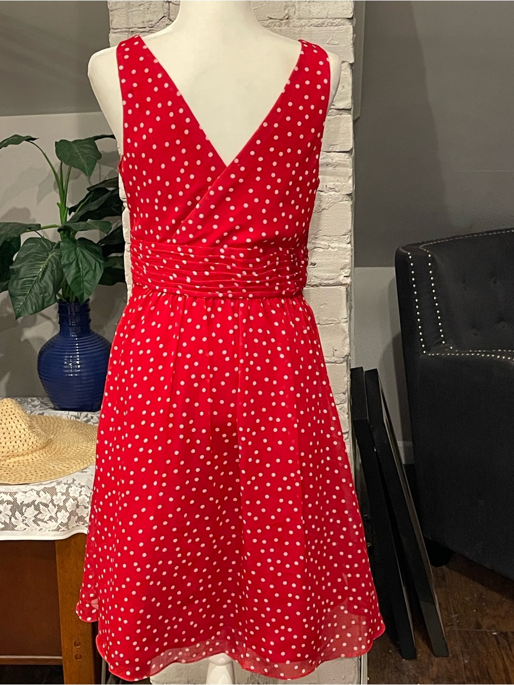 George Red Polka Dot Sleeveless V-Neck Dress